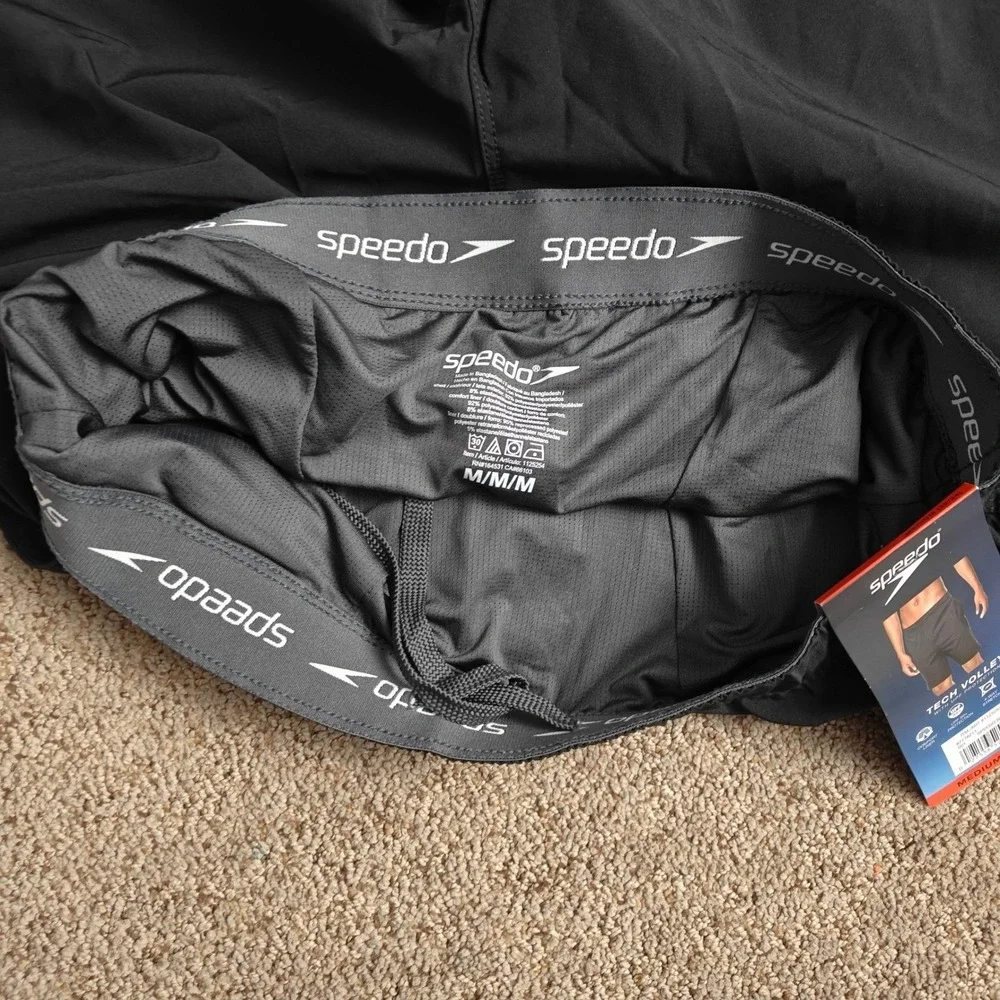 Speedo Tech Volley Mens Swim Shorts‎ Black Medium UPF Protection Water Resistant